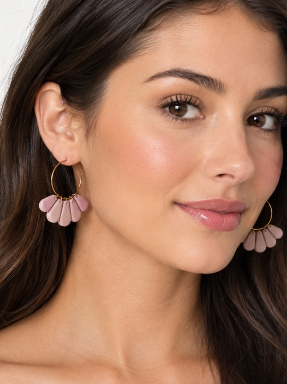 DOXX mauve purple polymer clay floral petal hoop earrings